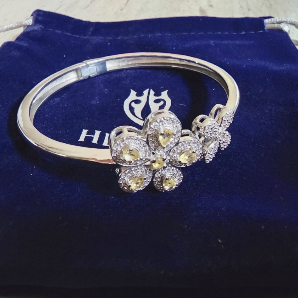 Hespera Bangle Bracelet Silver Citrine Flower NEW